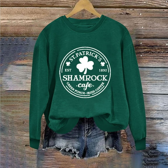 Herrnalise Women's St. Patrick's Day Clover Printed Tops Irish Shamrock Sweatshirt Long Sleeve Slouchy Pullover Tops Gear up for greatness for less