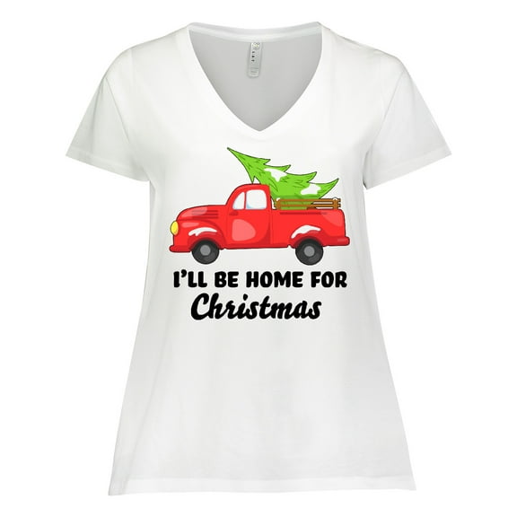 Inktastic I'll Be Home for Christmas Truck with Tree Women's Plus Size V-Neck T-Shirt