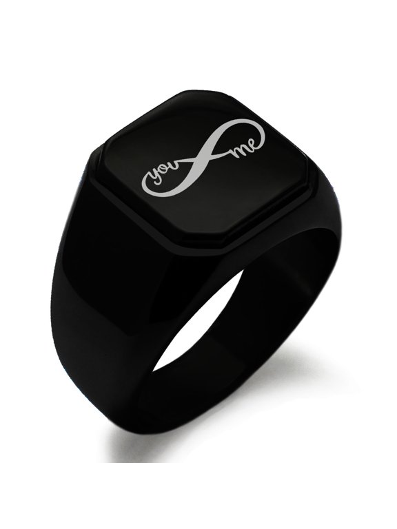 Stainless Steel You and Me Infinity Engraved Square Flat Top Biker Style Polished Ring