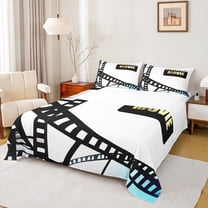 Manfei Teens Cinema Trictet Bed Sheets, Filmstrip Movie Night King Sheets, Retro Theater Theme Sheet Set, Super Cozy Room Decor, 4-Piece