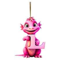KCEHTA Christmas Dinosaur Ornaments, Personalized Dinosaur Christmas Ornament 26 Letters Cute Cartoon Pink Dinosaur Christmas Tree Hanging Ornaments, Funny Christmas Gifts