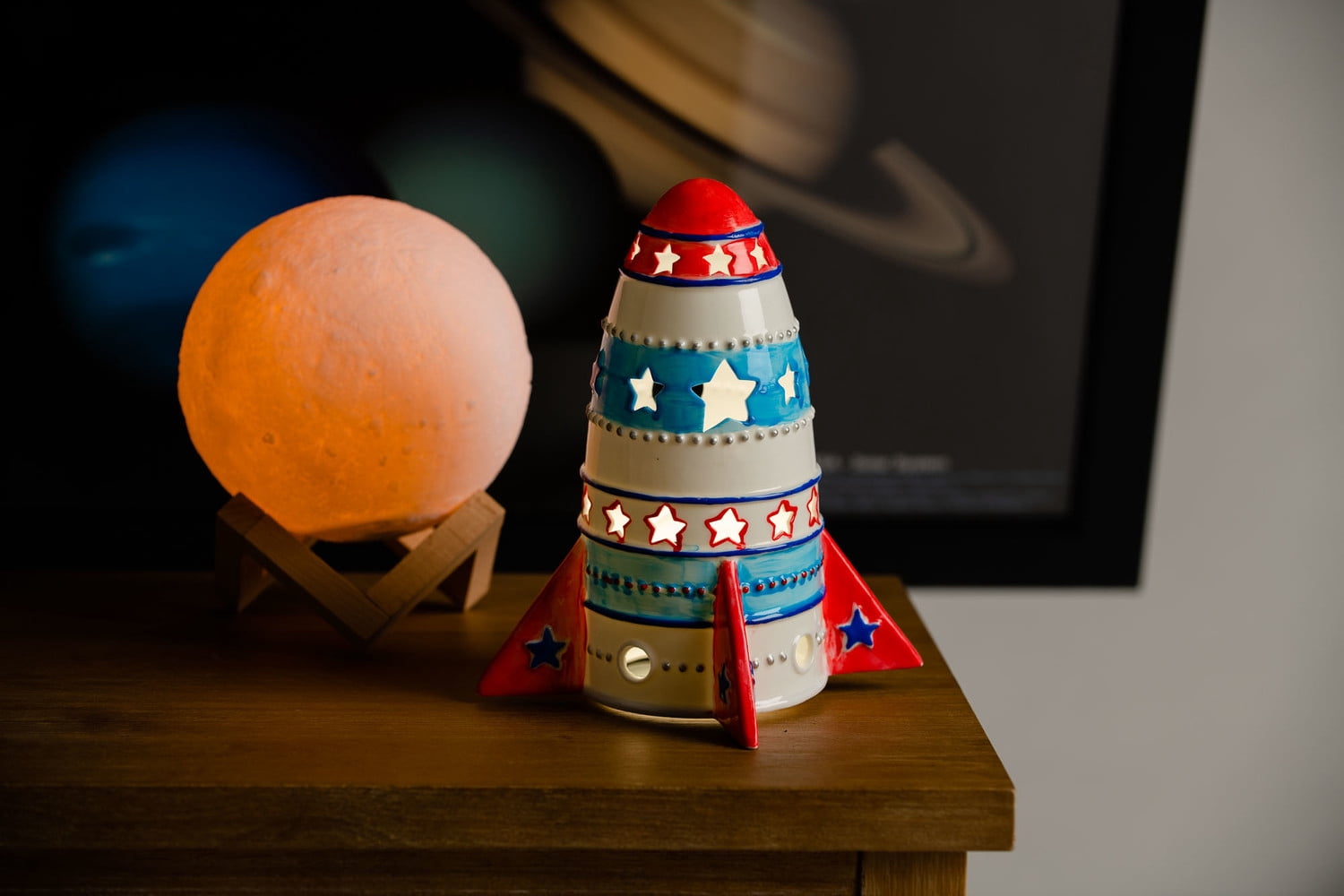MindWare Paint Your Own Porcelain: Rocket Light with 2 tea lights, 12 paints & 2 brushes, Creative paintable pottery crafts & gift kits for kids