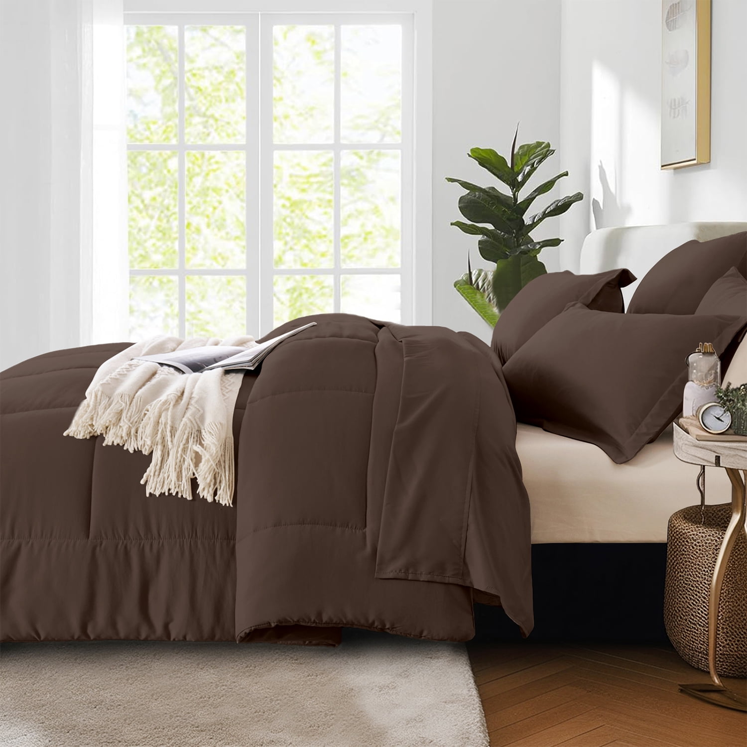 Flymme Charcoal Gray Comforter Sets with Sheets 5 Pieces Bed in a Bag for Modern Bedroom Decor Soft Quilted Warm Gray Bed Sets for Teen Adult