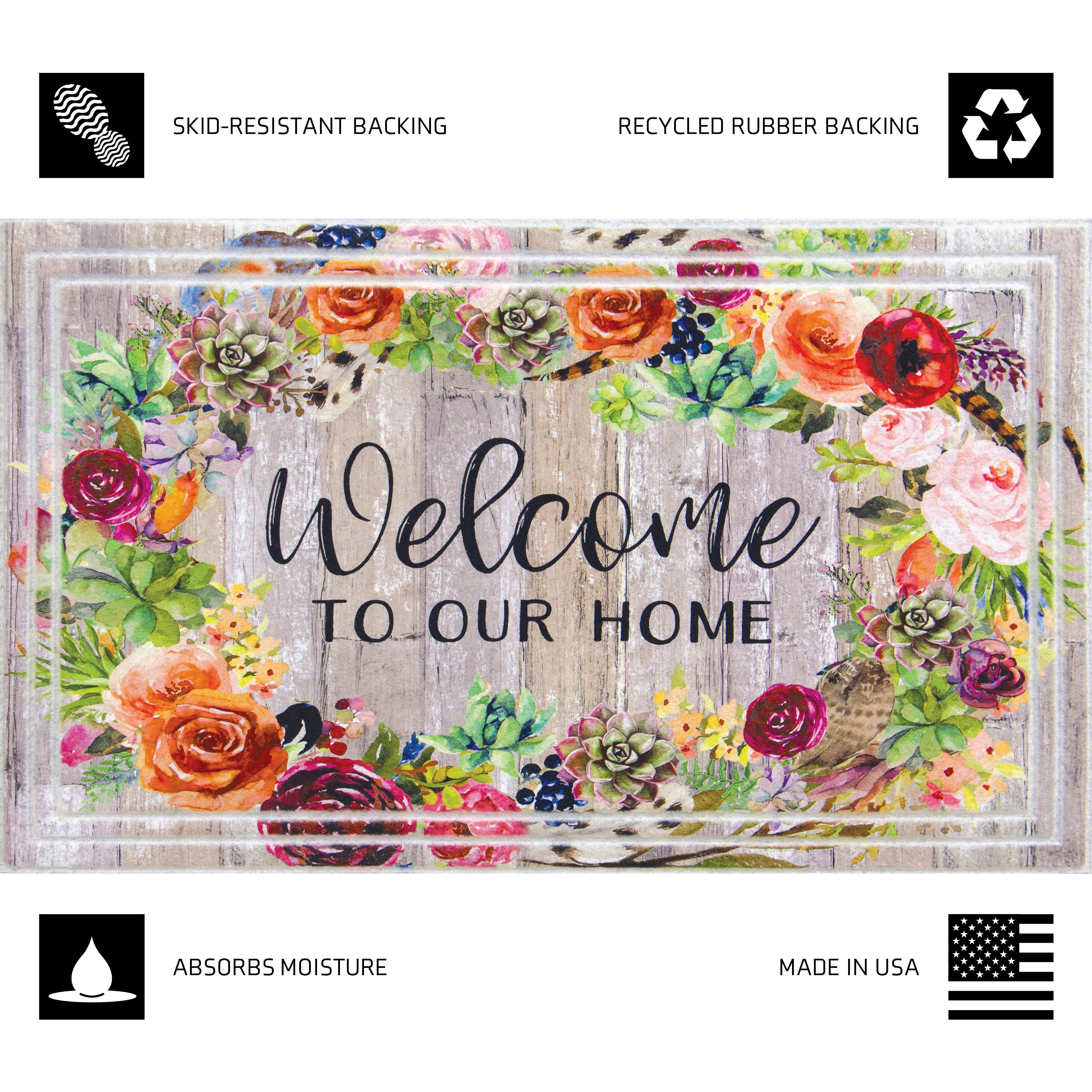 Apache Mills Fashionables Deluxe Welcome To Our Home Flowers and Succulents Indoor/Outdoor Doormat, 1.5' x 2.5'
