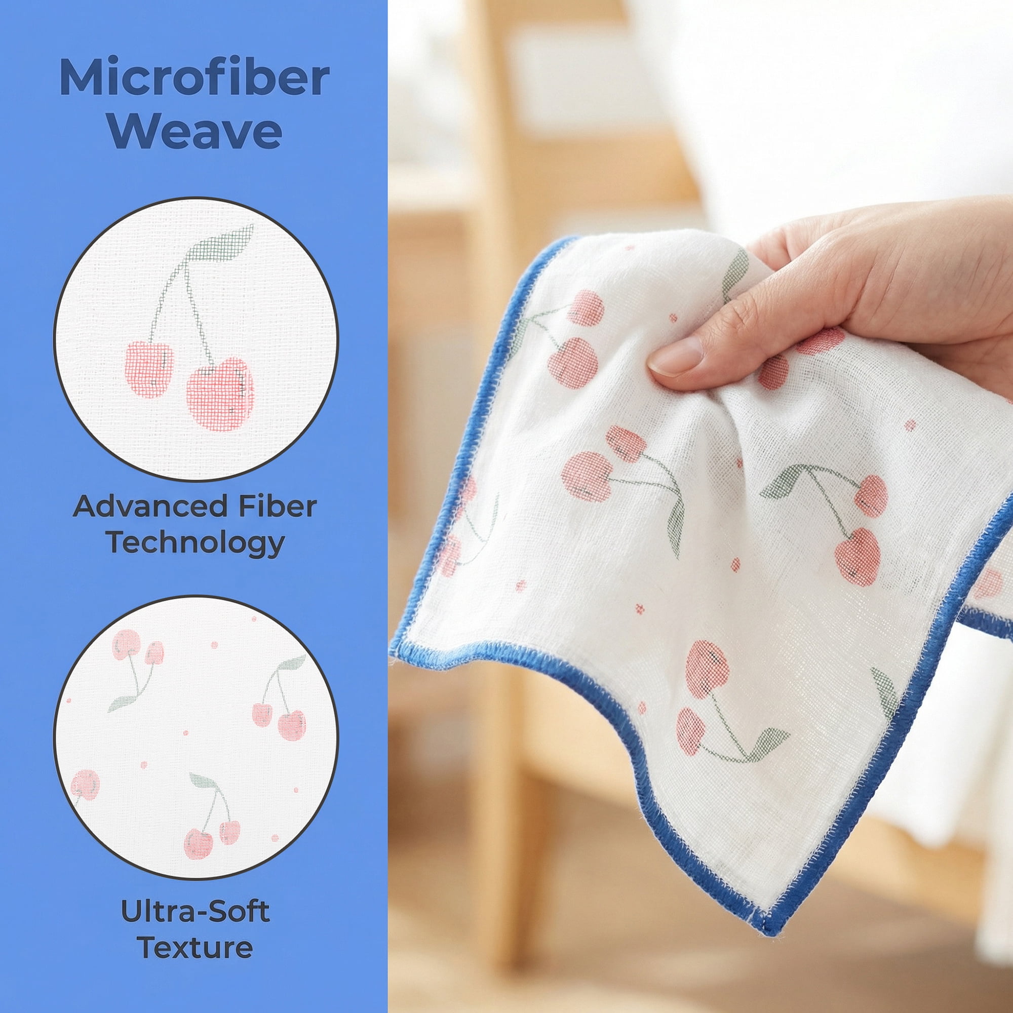 Unique Bargains 6 Pack Reusable Cute Pattern Quick Dry Dish Cloths Blue 12" x 12"