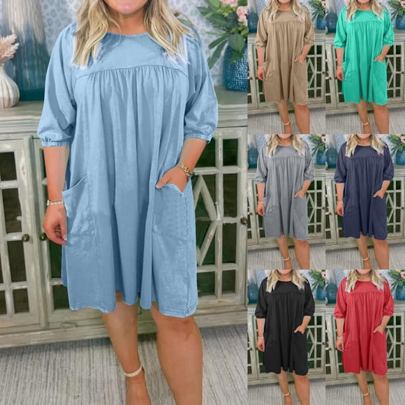 Sentmoon Maxi Dress Plus Size Short Sleeve Crew Neck Sun Dress Plus Size 2026 Summer Solid Color Regular Fit Stretchy Formal Formal Dresses for Women Wedding Guest Khaki L