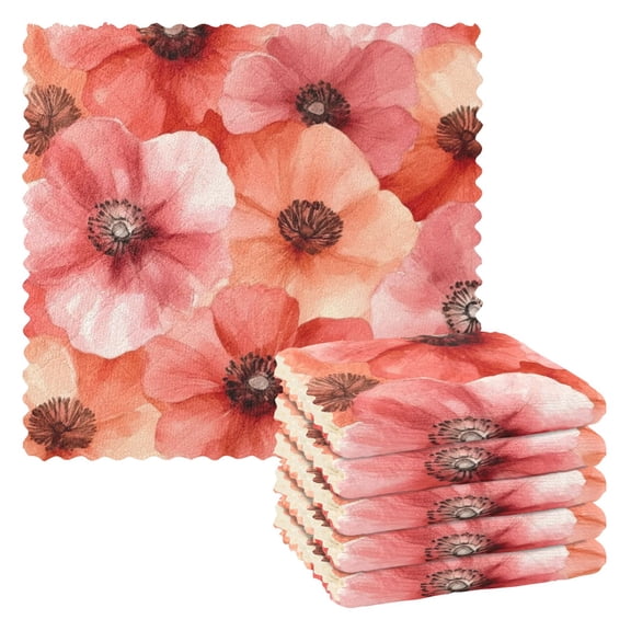 6 Pieces of Kitchen Towels 11x11Inch Kitchen Dish Cloths Kitchen Dish Towels Reuseable Cleaning Cloths Red Flower