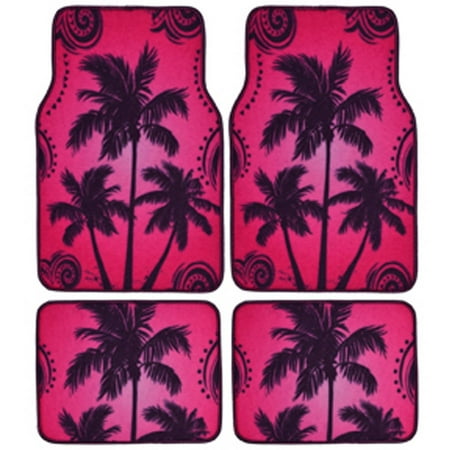 BDK Pink Palm Tree California Carpet Car Floor Mats, 4 Piece