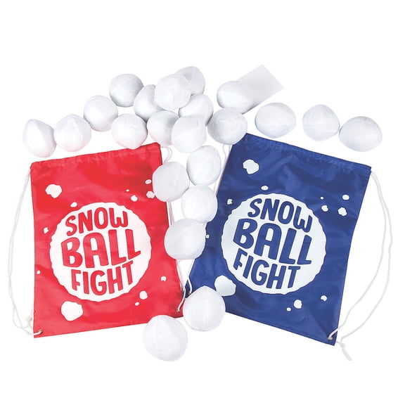 Fun Express Indoor Snowball Fight Game, 24 Stuffed Balls, 2 Drawstring Bags, 26 Pieces