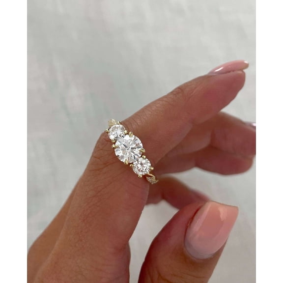 vylahjewellery Elegant Three Stone Moissanite Diamond Ring Twisted Engagement Band Round Cut Engagement Ring Vermeil Yellow Gold Wedding Gift Custom Jewelry