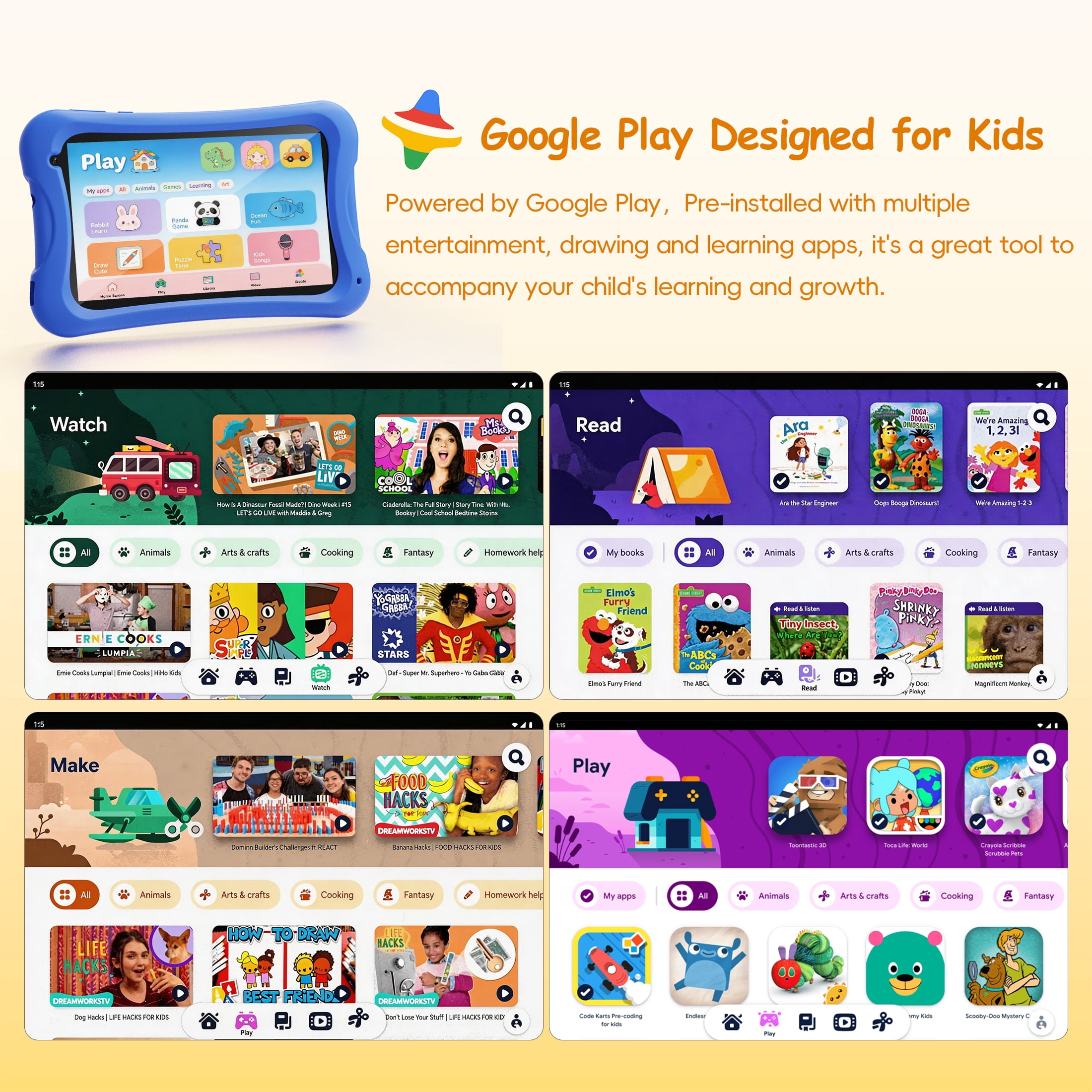 Digiland 7" Kids Tablet，4GB RAM 32GB ROM Android Tablet Computer for Children，parental controls，Eye Protection Toddler Tablet for Ages 4-12（Blue）