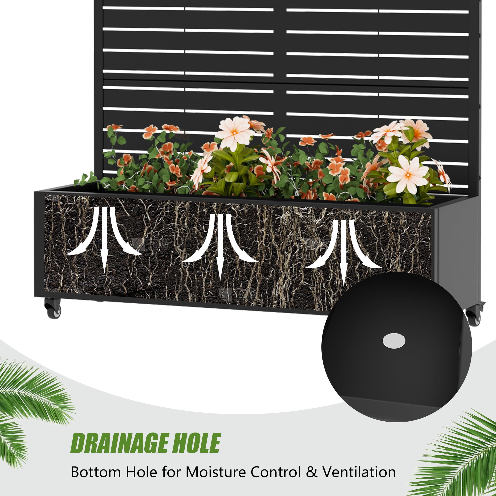 MAYEERTY 5 Panels Outdoor Metal Planter Box, Durable Weather-Resistant Planter, 2 pcs Decorative Metal Flower Box for Patio, Balcony, Garden