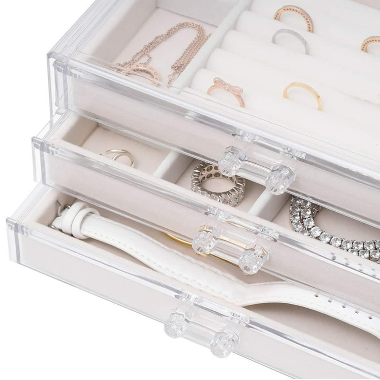 Acrylic Jewelry Box 3 Drawers, Velvet Jewellery Organizer, Earring