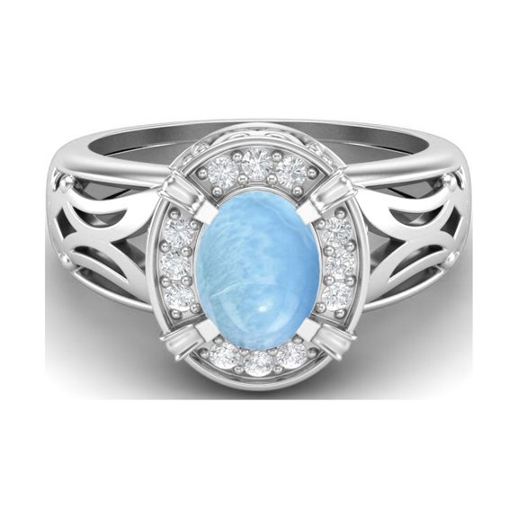 8x6mm Oval Larimar 925 Sterling Silver Filigree Celtic Mother's Day Gift Ring