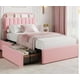thumbnail image 4 of Rosa tamaño individual marco de cama con almacenamiento cabecero y 2 cajones, bouclé forrado cama de plataforma con estante de libros, no box spring required, easy to assemble, 4 of 10