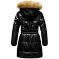 thumbnail image 2 of Chrisuno Children Mid-Length Down Alternative Coat Girls Quilted Puffer Jacket Winter Hooded Warm Outwear Shine Black 6/7, 2 of 5
