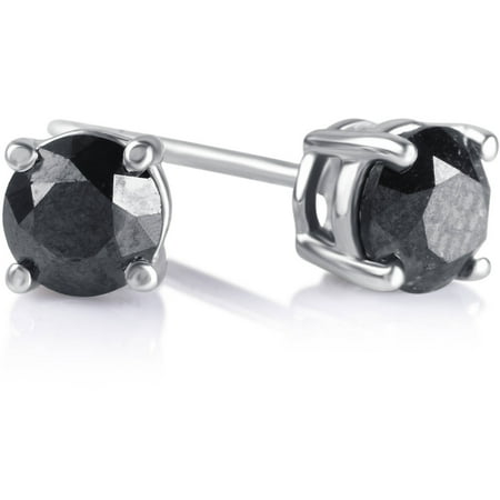 1 Carat T.W. Round Black Diamond Sterling Silver Stud Earrings
