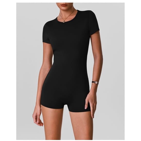 PISONIC Built in Bra Workout Jumpsuits for Women Seamless Compression Short Bodysuit Shapewear One Piece Yoga Jumpsuit