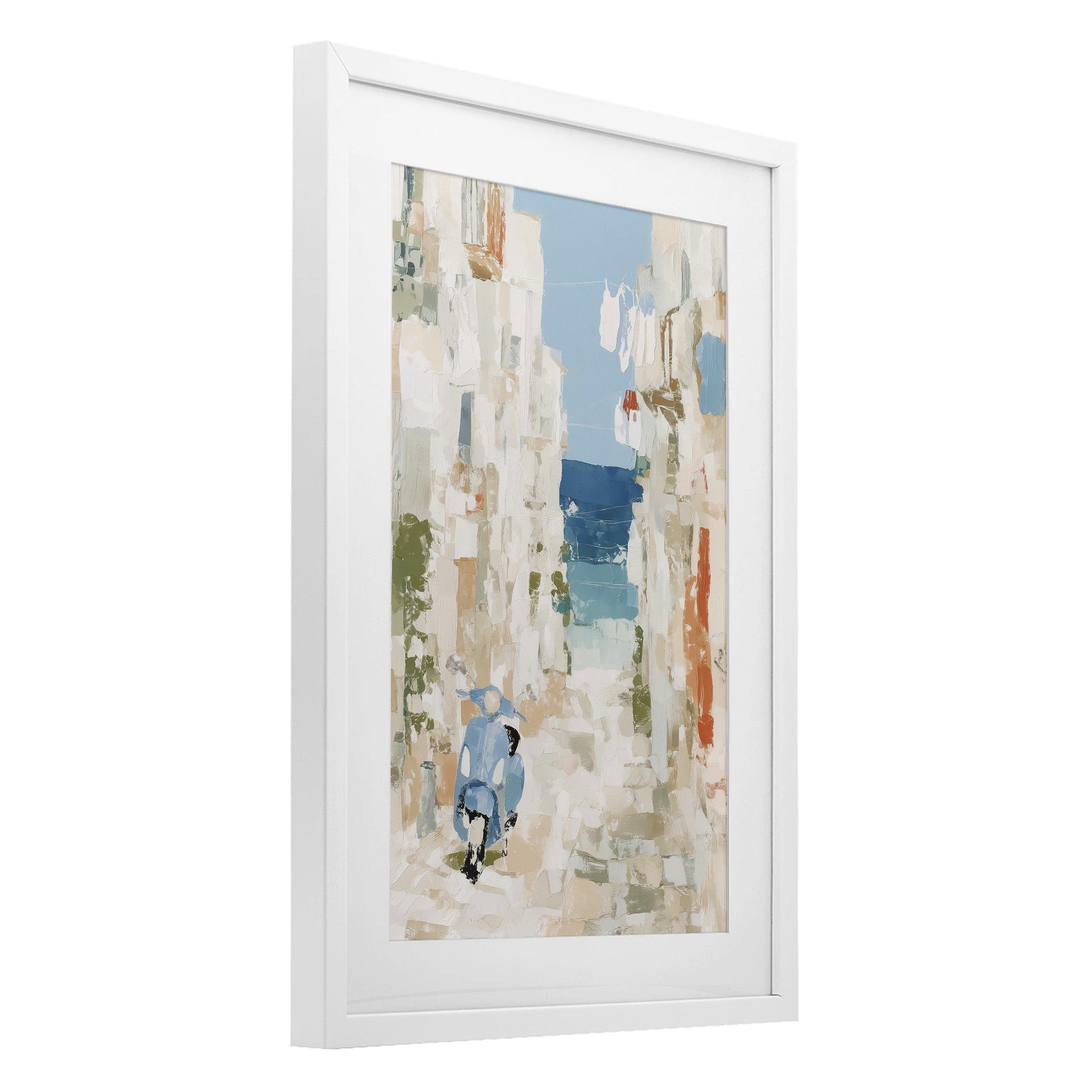 Stupell Industries Narrow Alley with Vespa White Framed Print Under Glass, design by Chromatic Storm Studio