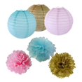 thumbnail image 2 of Pompones de papel BLESIY para decoración de boda 6 piezas oro, 2 of 8