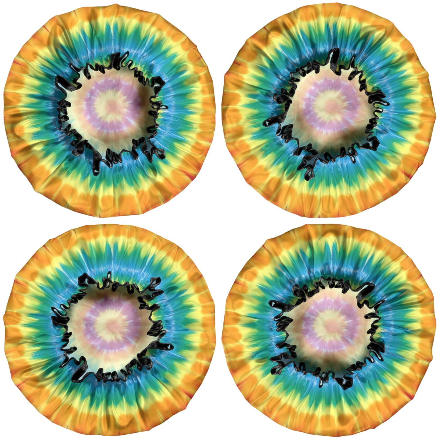 Shower Caps,Colorful Rainbow Tie Dye Spiral Pattern Waterproof Shower Cap for Women 4 Pieces,Double Reusable Hair Cover for Shower PEVA Elastic Stretch Hem