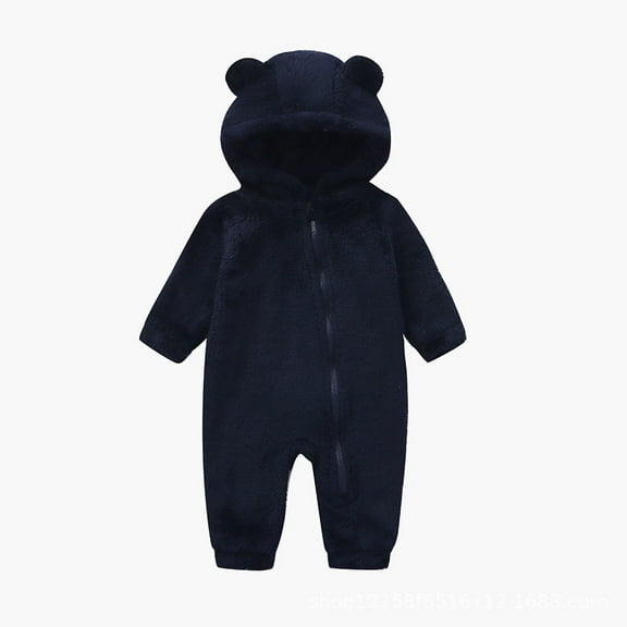 WOYY Girls -Lined Romper Hooded Zipper Jumpsuit Fuzzy Onesies, Sizes 12-18M