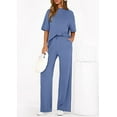 thumbnail image 4 of PRETTYGARDEN Women's Summer 2 Piece Lounge Set Short Sleeve Tops Wide Leg Pants Spring Vacation Travel Outfits Clothes, 4 of 10