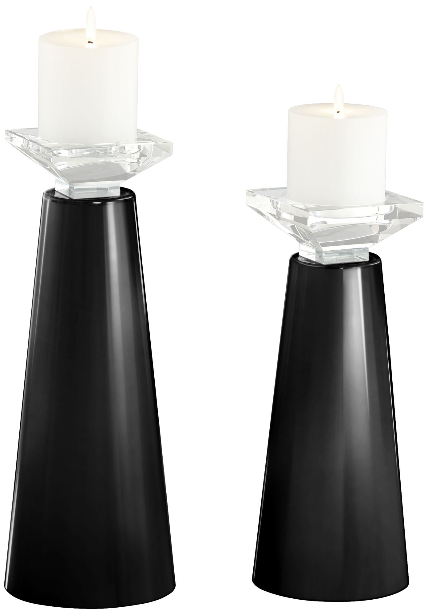 Color Plus Meghan Tricorn Black Glass Pillar Candle Holder Set of 2