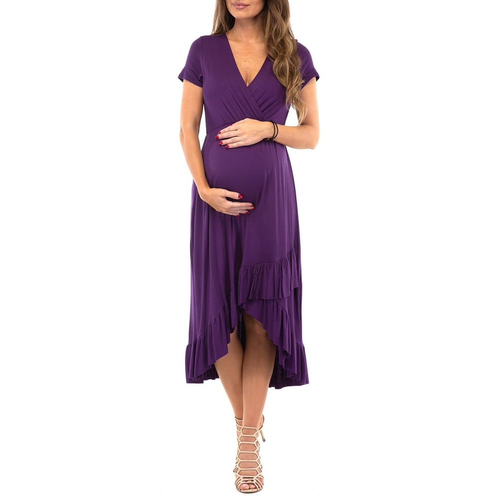 Mother Bee Maternity Women's Faux Wrap HiLo Maternity Dress for Baby