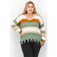 thumbnail image 1 of MADE WITH LOVE Pull à Manches Longues et Col V à Franges Vert Womens Plus 3X, 1 of 3