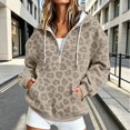 thumbnail image 2 of felwors Women Leopard Print Hoodie Half Zip Up Fleece Oversized Y2K Camo Sweatshirt Clothes Winter Outfits Beige for Size XL, 2 of 8