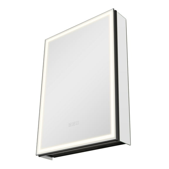 KFFKFF Illuminated Medicine Cabinet with Mirror, 20 x 28 in, Recessed or Wall Mount, LED Bathroom Cabinet with Adjustable Lighting, Storage Shelves, and Defogging Memory Feature