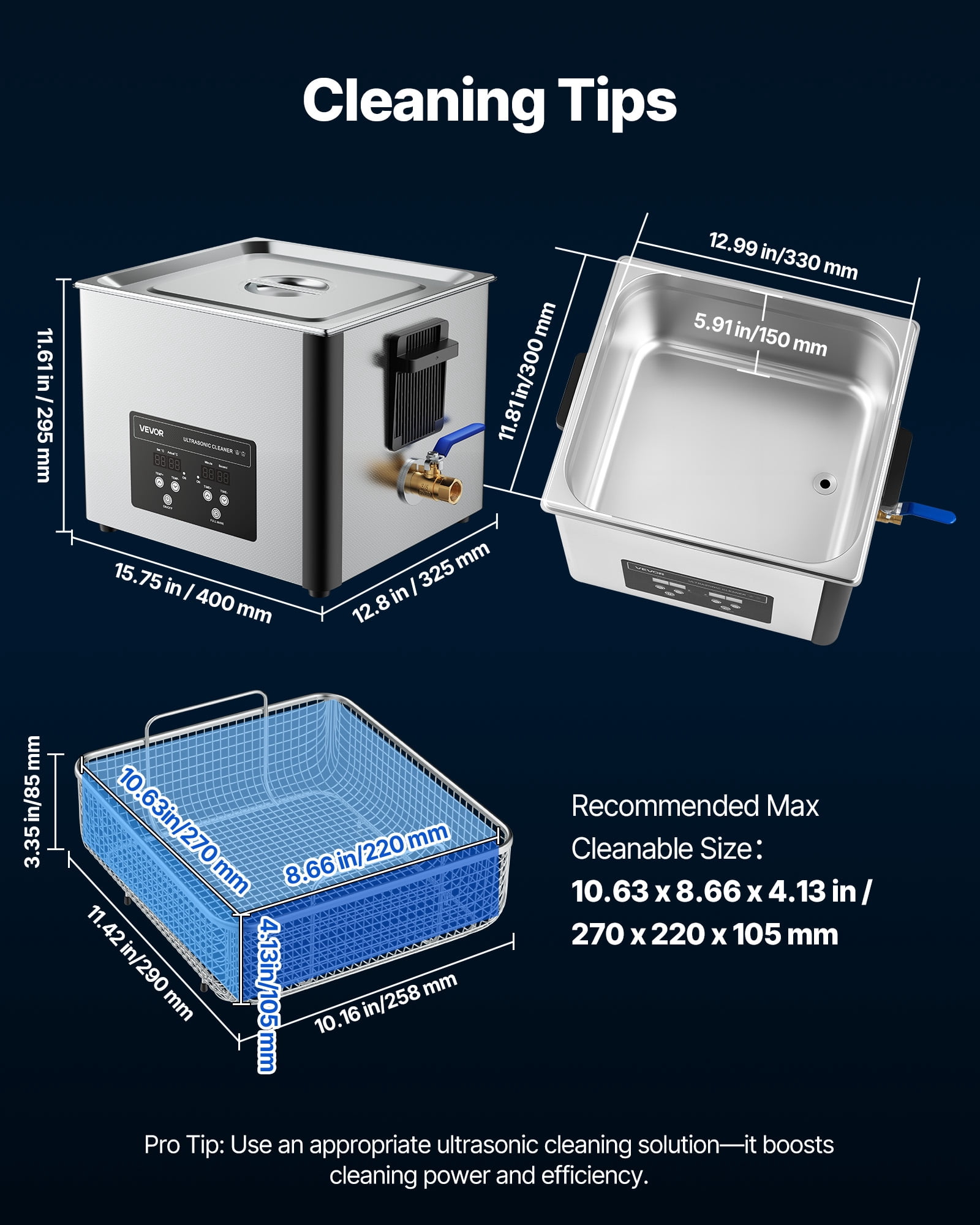 VEVOR 15L Ultrasonic Cleaner, Professional Ultrasonic Cleaner Machine with Cleaning Basket & Digital Display,240W Stainless Steel 40kHz Industrial Cleaning Machine for Parts,Carburetors,Instruments