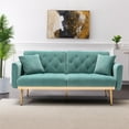 thumbnail image 2 of Velvet Accent Sofa, Convertible Futon Sofa Bed with Metal Feet, Modern Upholstered Folding Sofa Bed Recliner Couch Sofa with Two Couch Pillows, Loveseat Sofa Bed for Living Room Bedroom, Mint Green, 2 of 7