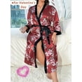 thumbnail image 4 of Plus Size Long Silky Satin Robe for Women, 1XL-5XL Multiple Prints Boudoir Casual Sleepwear Nightgown, 4 of 6