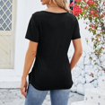 thumbnail image 5 of OKBOP Summer Tops for Women Short Sleeve Black Crew Neck Button Solid T-Shirts Womens T Shirts, 5 of 7