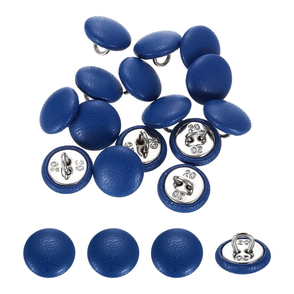 15 Pack Leather Covered Buttons, 12.5mm 20L Round Metal Shank Sewing Buttons Sew on for Clothes Coat Hats, Sofa Decoration, DIY Crafts Making, Blue