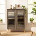 thumbnail image 5 of Costway Shoe Cabinet with 2 Louvered Doors&3 Removable Shelves,5-Tier Narrow Cabinet Walnut, 5 of 10