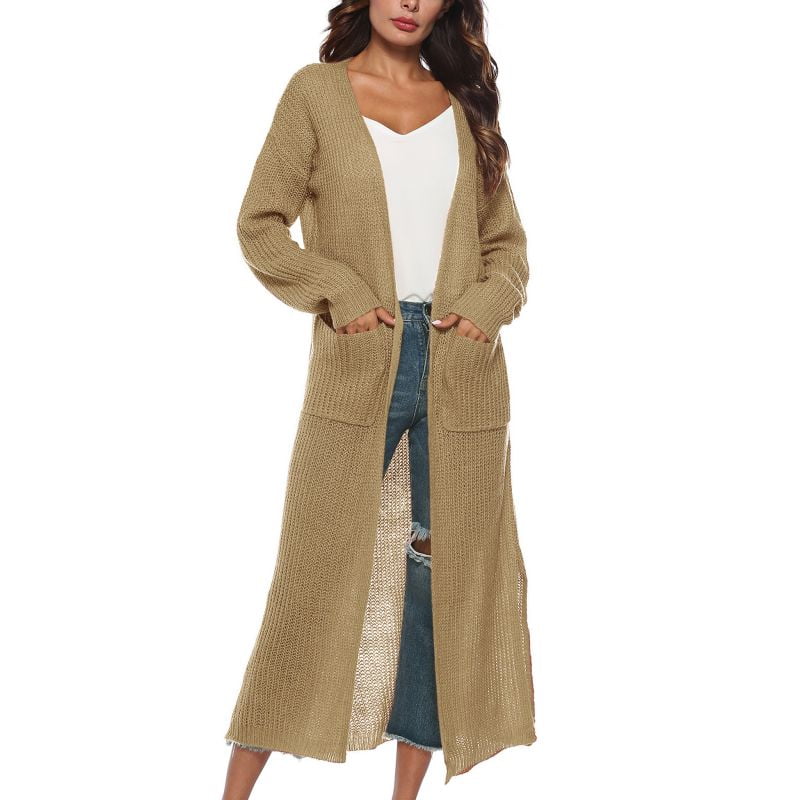 NIUBIA Womens Casual Long Sleeve Open Cardigan Warm Hooded Outwear Coat Cable Knit Long Cardigan Sweaters with Pockets