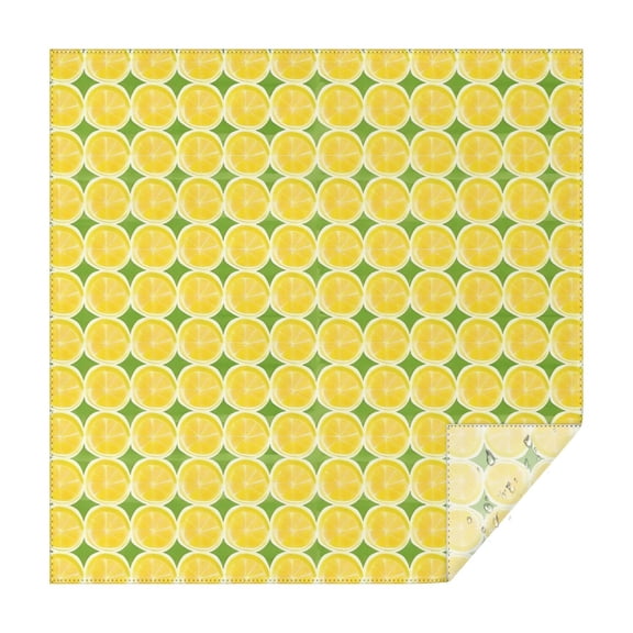 Yellow Lemon Slices Green Pattern Square Tablecloth,Waterproof Square Table Cover,Wipeable Spillproof Washable Table Cover for Home Kitchen Party Decor 42"X42"(107x107cm)