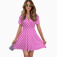 thumbnail image 2 of Neon Pink Stars Women Dress V-Neck Short Sleeve Flowy Swing Party Midi Dress, 2 of 4