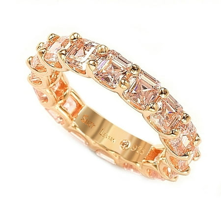 Asscher Rose Ring - Rosed Sterling Silver Pink Cubic Zirconia Asscher Cut Eternity Band