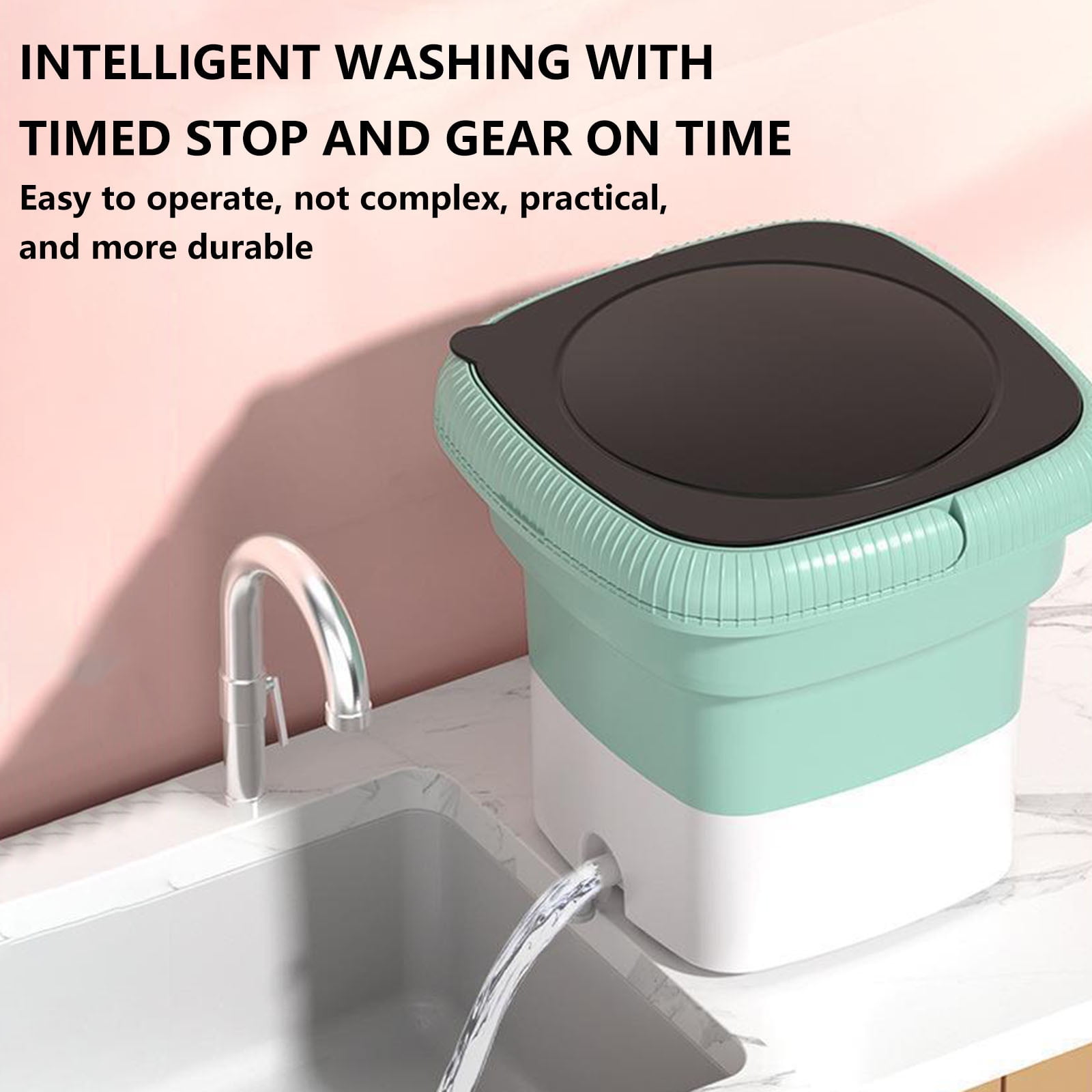Daiosportswear Portable Folding Mini Washing Machine with Large Capacity, Energy-Saving Spin Dryer, 10-Minute Timer, Compact for Travel, Camping, Dorms, Apartments, 17.7in x 17.7in