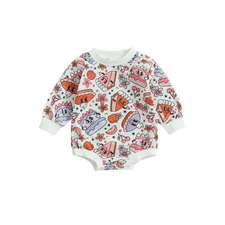 

Newborn Baby Halloween Outfit Casual Long Sleeve Round Neck Romper Pumpkin Pie Print Bodysuit Infant Fall Clothes