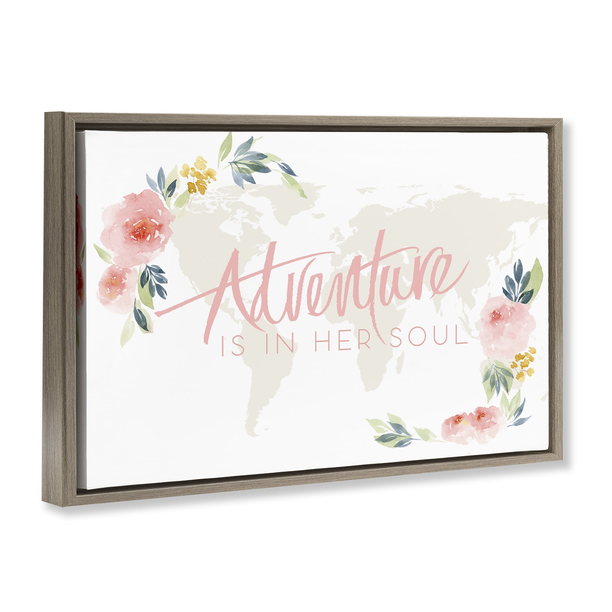 Stupell Industries Floral Girl's Adventure Plants & Flowers Painting Brown Floater Framed Canvas Art Print Wall Art, 31 x 21