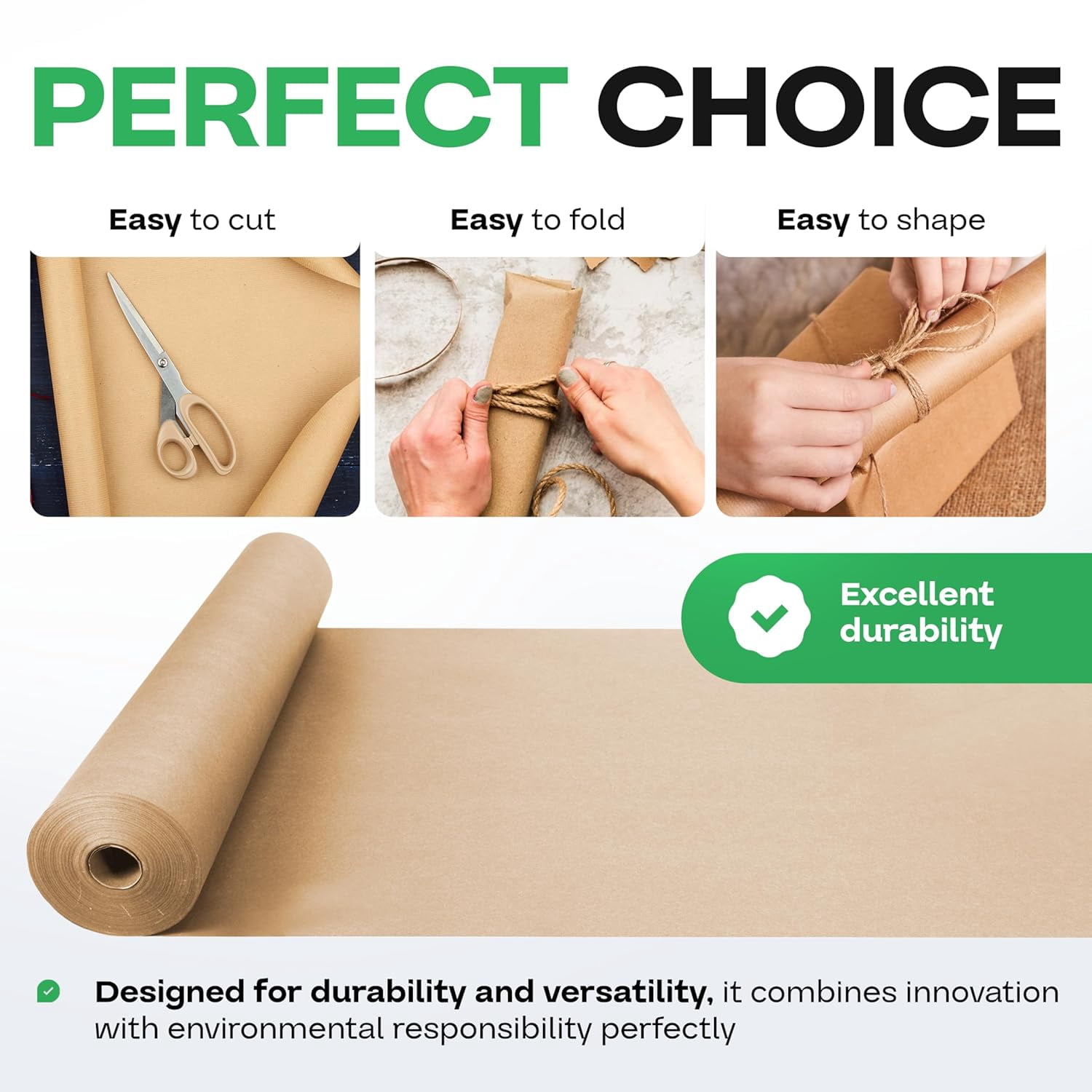 IDL Packaging Brown Kraft Paper Jumbo Roll 48" x 14400" (1200 ft) with Dispenser – USA-Made Natural Kraft Paper 30lb Thickness