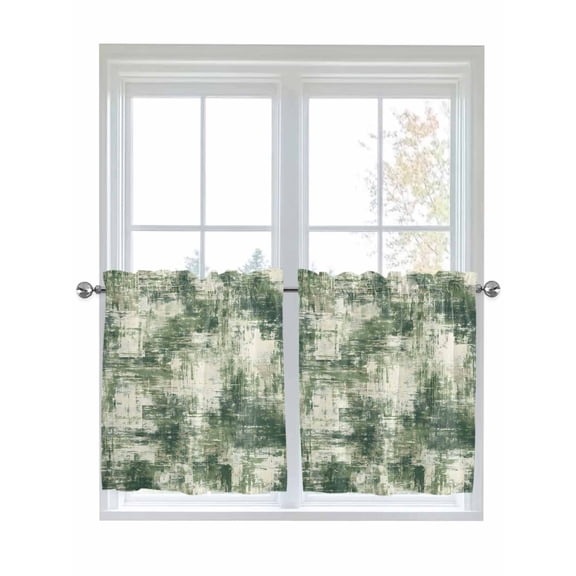 Sage Green Ombre 2 Panel Kitchen Curtains for Small Windows, Gradient Abstract Art Vintage Bathroom Tier Curtain, Short Window Treatment for Bedroom/Living Room 55"x24"
