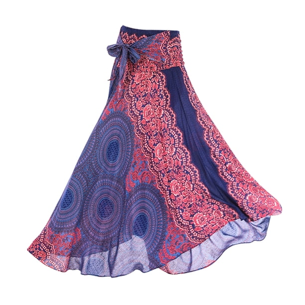 Falda bohemia larga estilo hippie de mujer Vestido gitano Boho Falda azul SM SunniMix Falda bohemia hippie larga