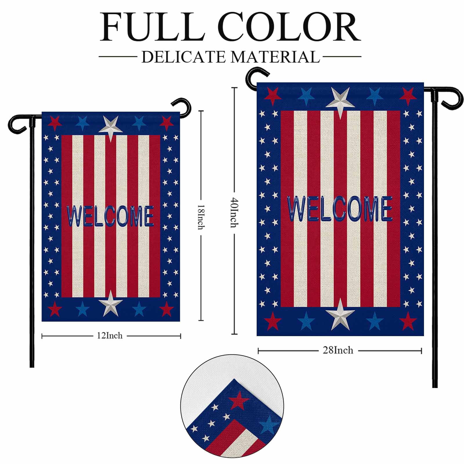 4th of July Garden Flags American Flag Stripes Garden Flag Double Sided Welcome Flag Red Blue White Stars Letters Independence Day Yard Flags for Outdoor Lawn Porch Memorial Day Decor 28x40 Inch