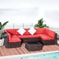 thumbnail image 2 of Outsunny 7 Pieces Patio Furniture Set, Garden Sofa Set, Outdoor PE Rattan Sectional Conversation Furniture Set w/ Tempered Glass Coffee Table & Cushion for Garden, Backyard, Red, 2 of 10